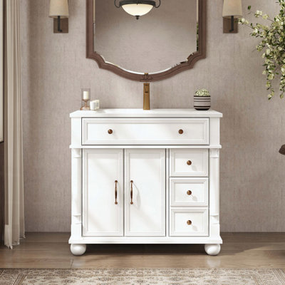 Meuble-lavabo Mid-Century avec base romaine, blanc