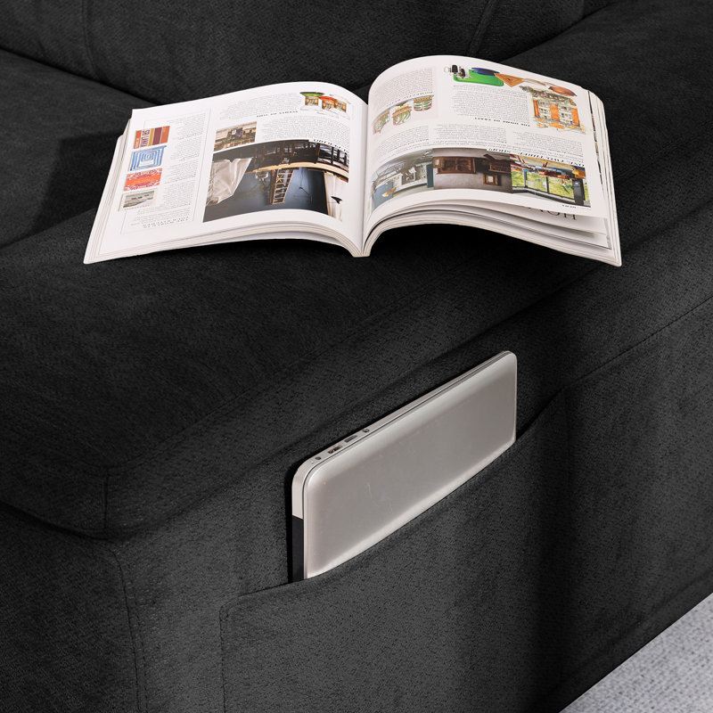 89” Modern Chenille Sofa Adjustable Armrest Couch, Dark Gray