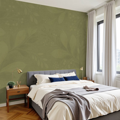 Peel and Stick Wallpaper 96" W x 69" H Modern Self Adhesive Wall Mural for Bedroom Elegant Soft Green Fabric Subtle Texture