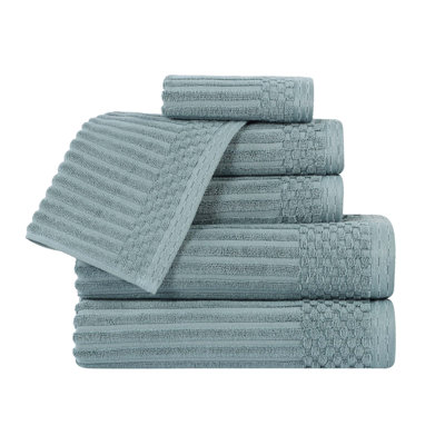6-Piece Checkered Border Cotton Towel Set