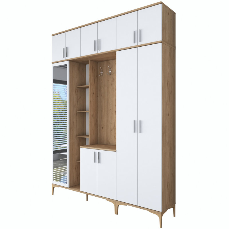 Modern Hall Stand with Walnut & White Finish, 70.9 x 94.5 x 14.8 inches | 100% Melamine Coated E1 Quality Chipboard, Thickness: 0.7 inches | Stylish Storage Solution for Entryway, Durable & Elegant Design