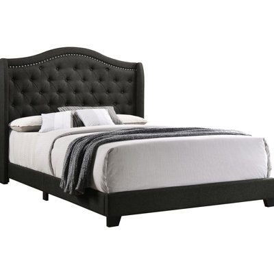 Gray Full - Size Wingback Bed, High Back With Side Panels, Leather Wrapping, Soft Padding, Bedroom Dream Bed Copper Color, Softly Padded In Material, Classic Style For Arrangement