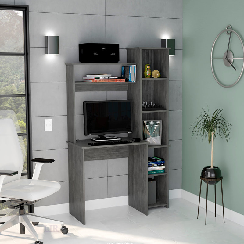 Bureau Logan, cinq casiers, finition chêne fumé, Gris