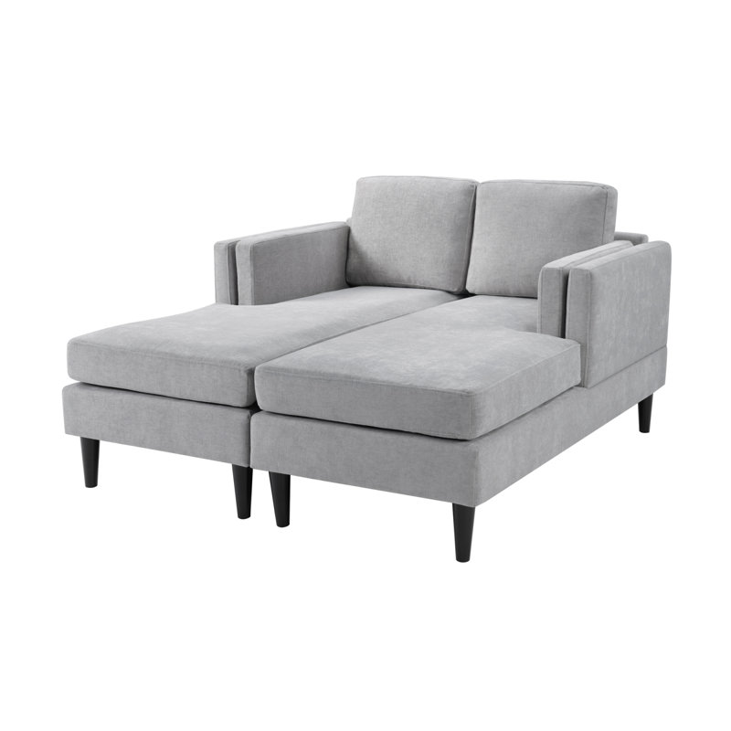 Modern Chaise Lounge Sofa Bed 53.5" Upholstered Sofa Couch Free-Combined Sofa Chaise With Dual-Layer Armrests For Living Room, Grey