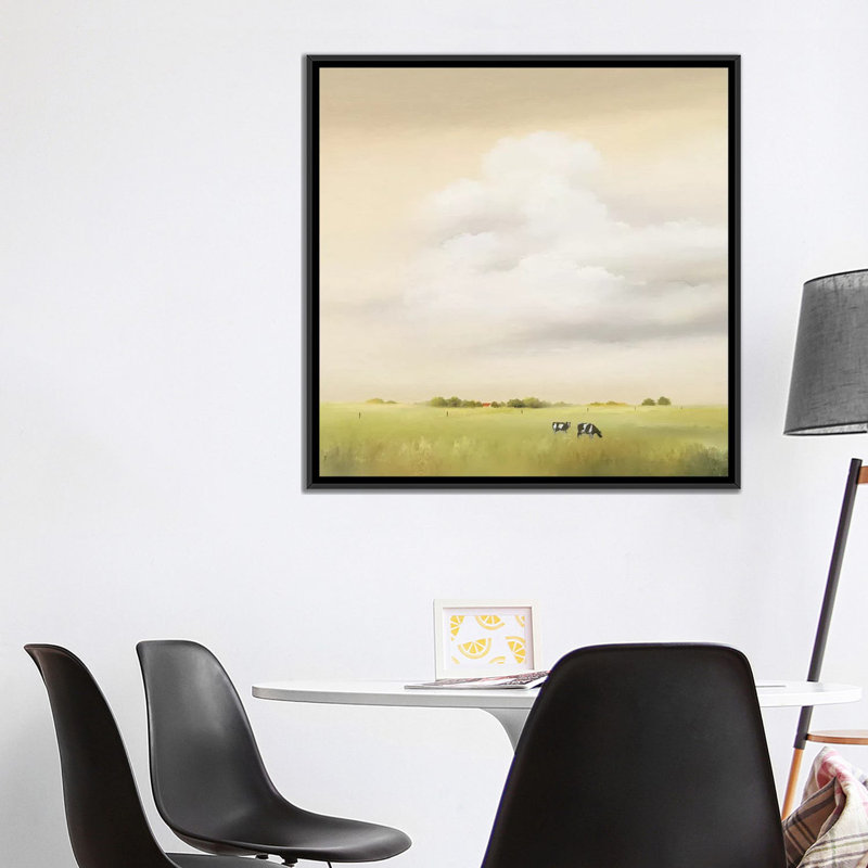 « vaches i », impression sur toile, H 18 po x l 18 po x P 1,5 po, Toile encadrée noire, Pas de tapis