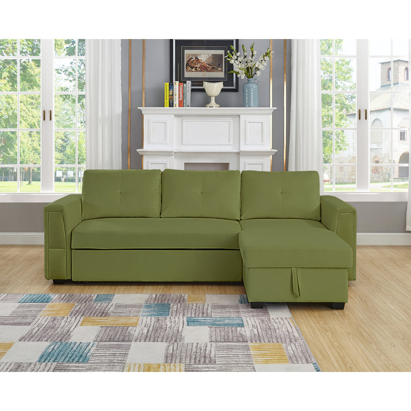 Blatnice 91" Wide Velvet Reversible Sleeper Sofa & Chaise with Storage, Violet Velvet, Right Hand Facing