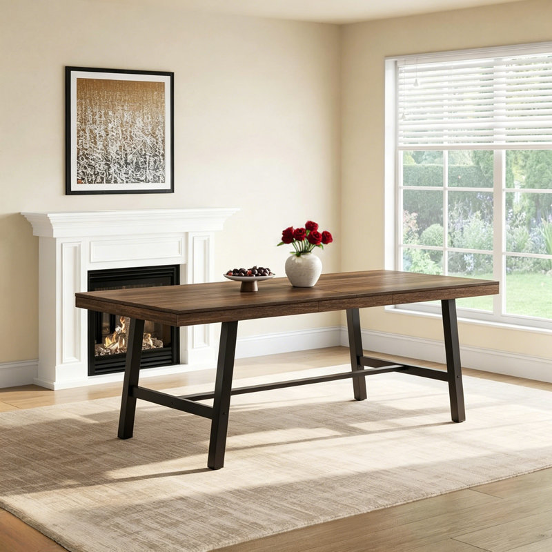 Table de salle à manger industrielle pour 6 à 8 personnes avec grande structure en métal, comptoir rectangulaire pour le dîner, la cuisine et la salle à manger