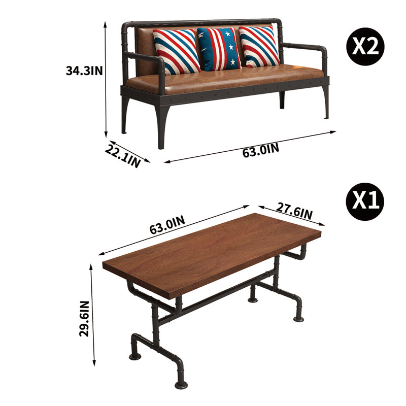 Kanaja Solid Wood Top Trestle Dining Set, 29.6"H x 27.6"L x 63"W