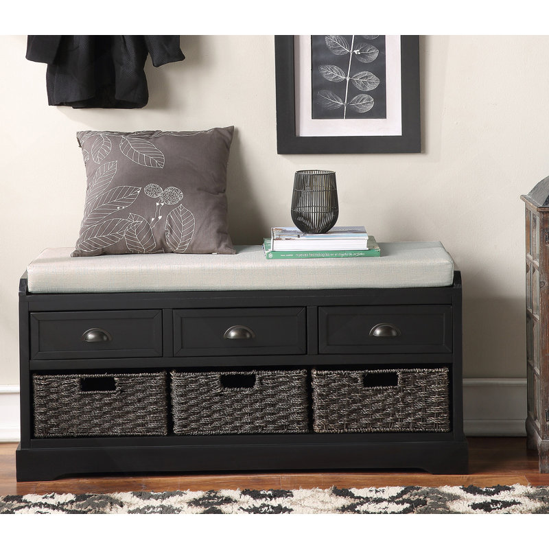Banc de rangement en bois avec 3 tiroirs et 3 paniers, Beige