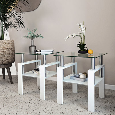 Modern Tempered Glass Tea Table Coffee Table End Table, Square Table