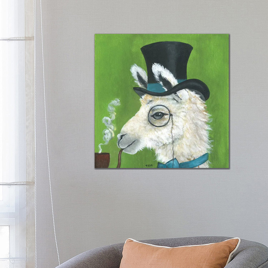 Lama und Pfeife von Tava Studios - Galerie-verpackte Leinwand Giclée