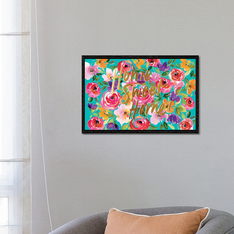 Floral Party B 1 Piece Wall Art on Canvas, 45.72cm H x 66.04cm W x 3.81cm D, Black Framed