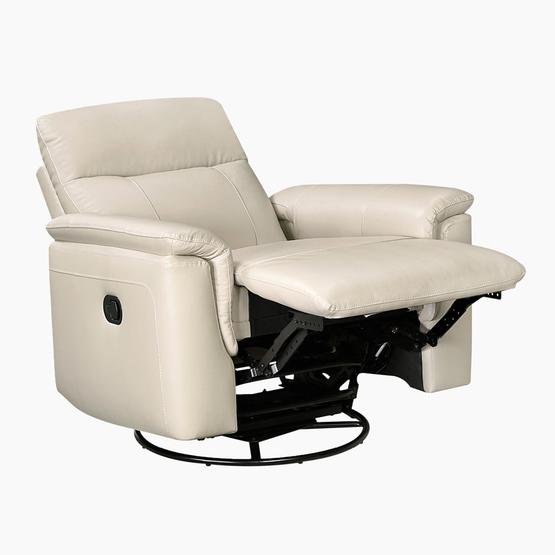 Laurent 35" Modern & Contemporary Swivel Glider Top Grain Leather Match Reclining Chair with 360-Degree Swivel & Gentle Gliding Motion
