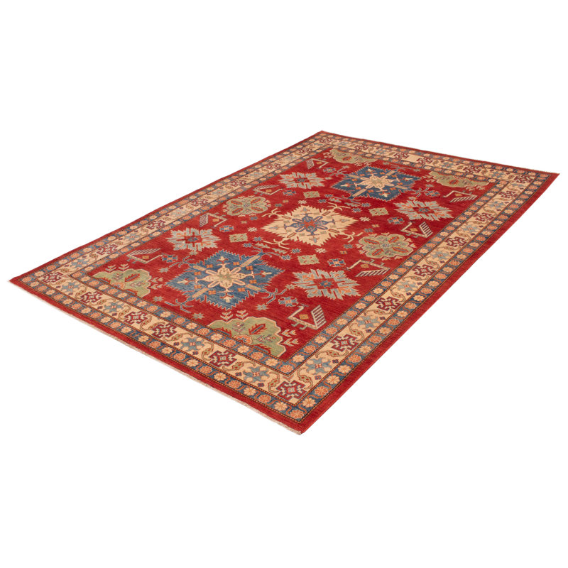 Tapis rouge en laine noué à la main de conception unique 8 pi 9 po x 12 pi 7 po New Age Gesti