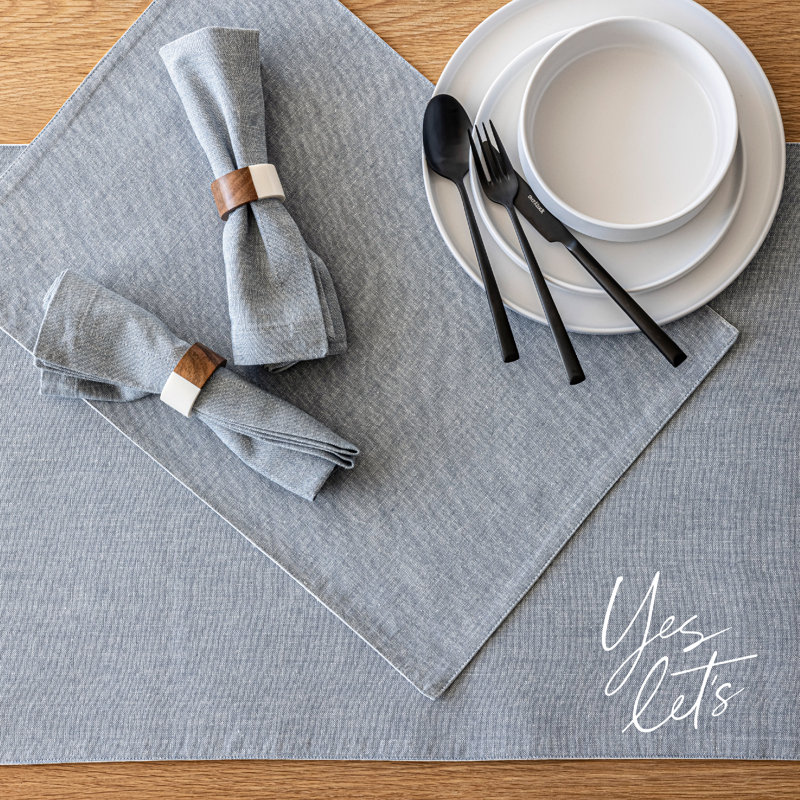 Over&Back Woven Chambray Table Runner, Blue, 18" W x 108" L