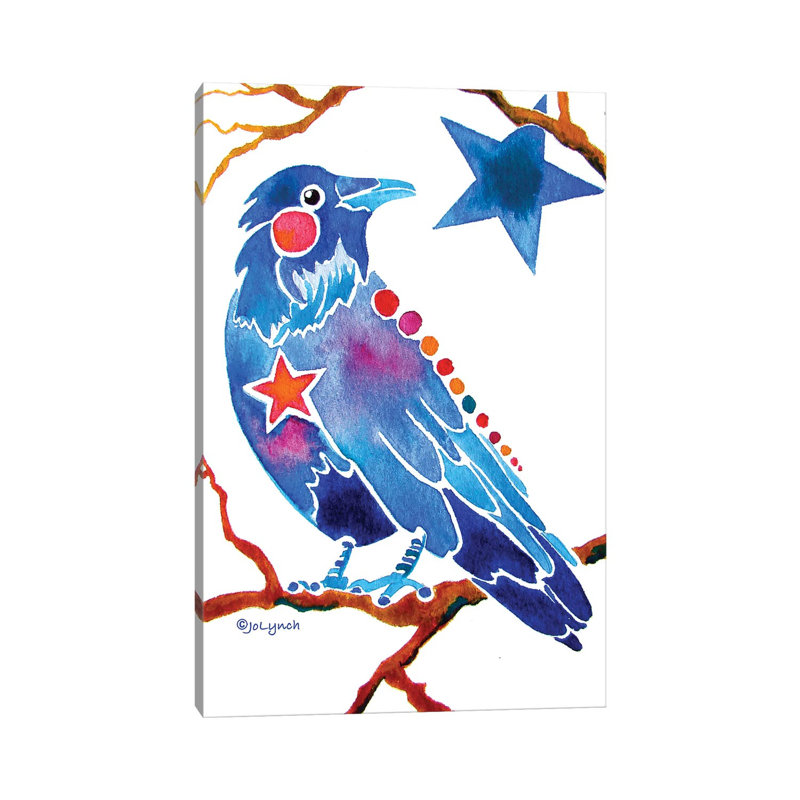 Raven Crow Whimsical par Jo Lynch - peinture sur toile tendue, H 12 po x l 8 po x P 0,75 po