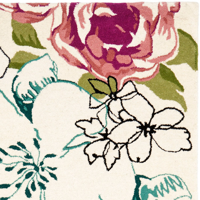 Matthews Floral Handmade Tufted Wool Pink/Green/Beige Area Rug, Square 7'