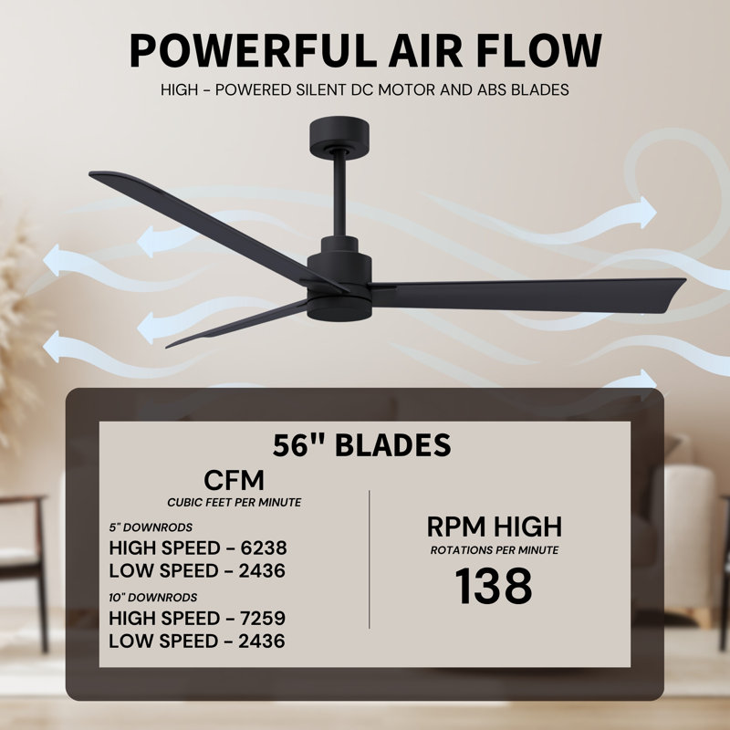 Alessandra Outdoor Downrod Ceiling Fan, Matte Black, Matte Black
