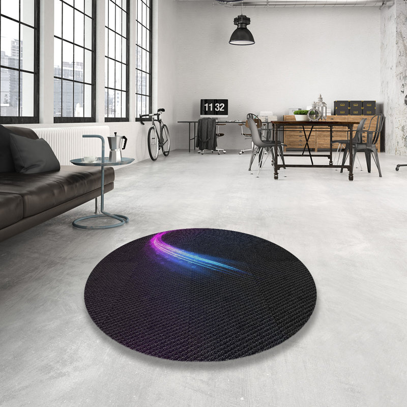 Tapis bleu marine/rose/noir à motifs Chelmscote, Rond 4 pi