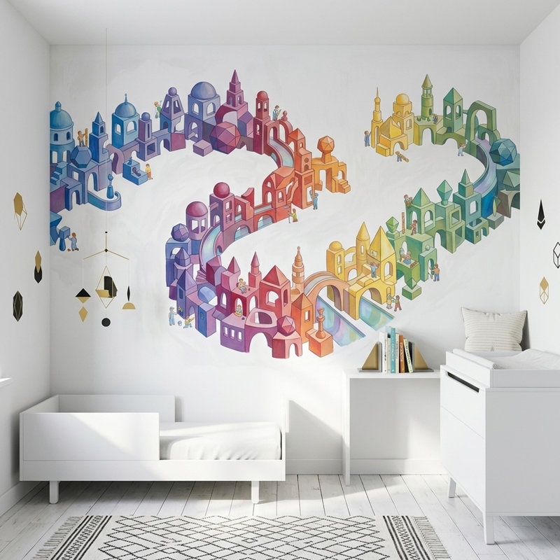 Papier peint blanc avec décoration murale géométrique amovible, Non tissé, 200 po x 120 po