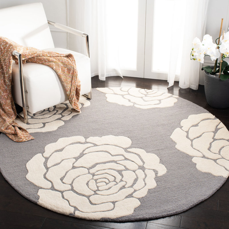 Cannen Hand Tufted Wool Floral Rug, Round 6'