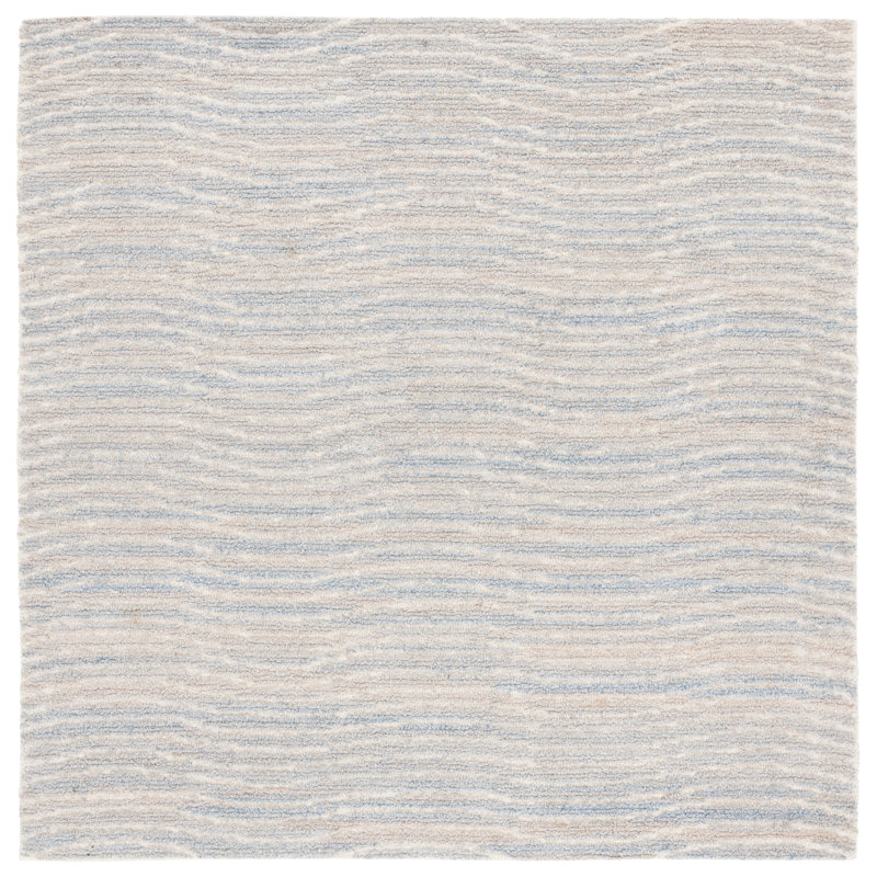Matroni Hand Tufted Pet Yarn/Wool/Cotton Abstract Rug in Light Blue/Ivory, Square 6'