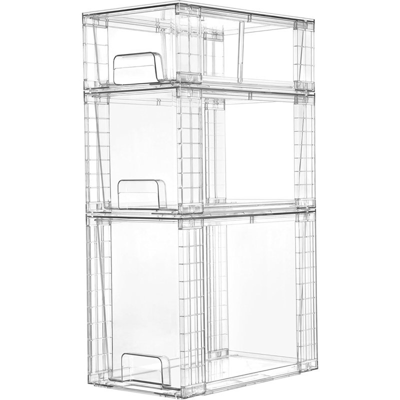 Ensemble de 3 tiroirs de rangement empilables transparents - organisateurs en plastique avec poignées pour la cuisine, le garde-manger, l'armoire et le rangement sous l'évier