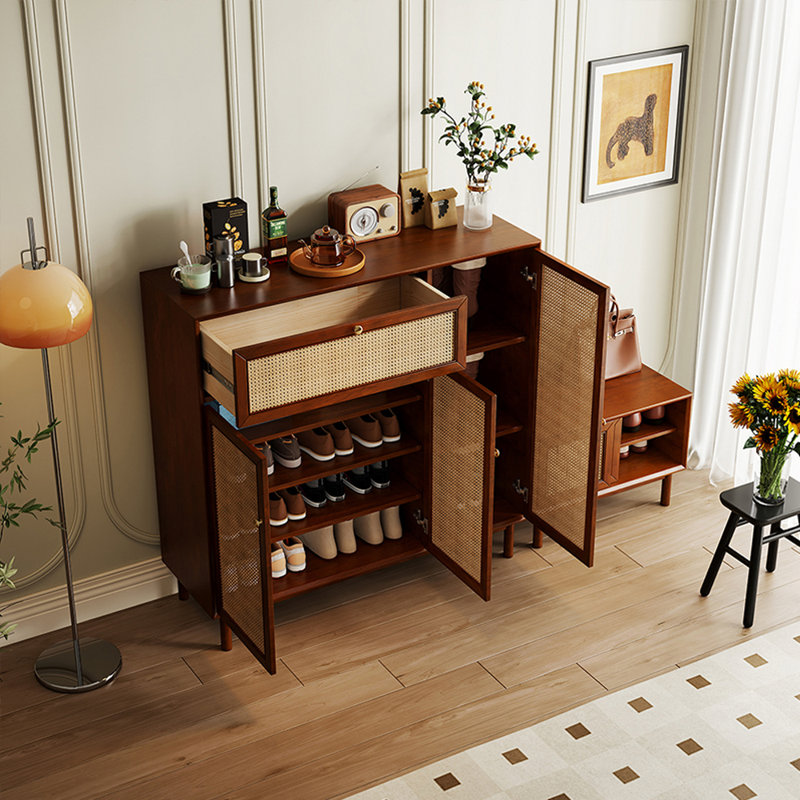 Armoire de rangement pour chaussures en rotin tissé, Brun