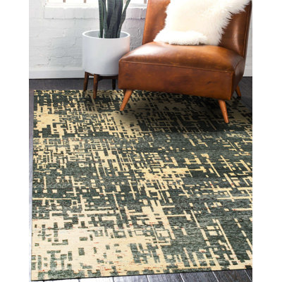 Tapis bleu sari en soie noué à la main Elena