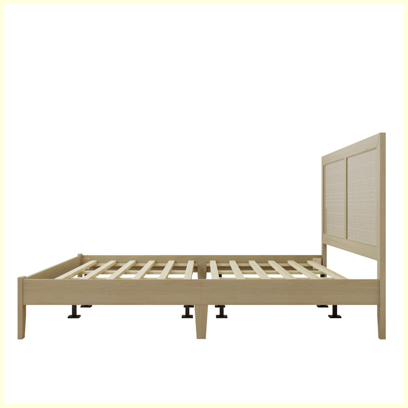 Modern Solid Wood Platform Bed With Rattan