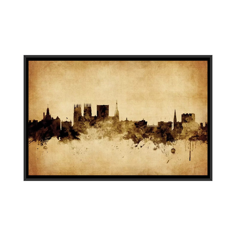 Foxed (Retro) Skyline Series: York, Angleterre, Royaume-Uni, impression sur toile tendue, H 18 po x l 26 po x P 1,5 po