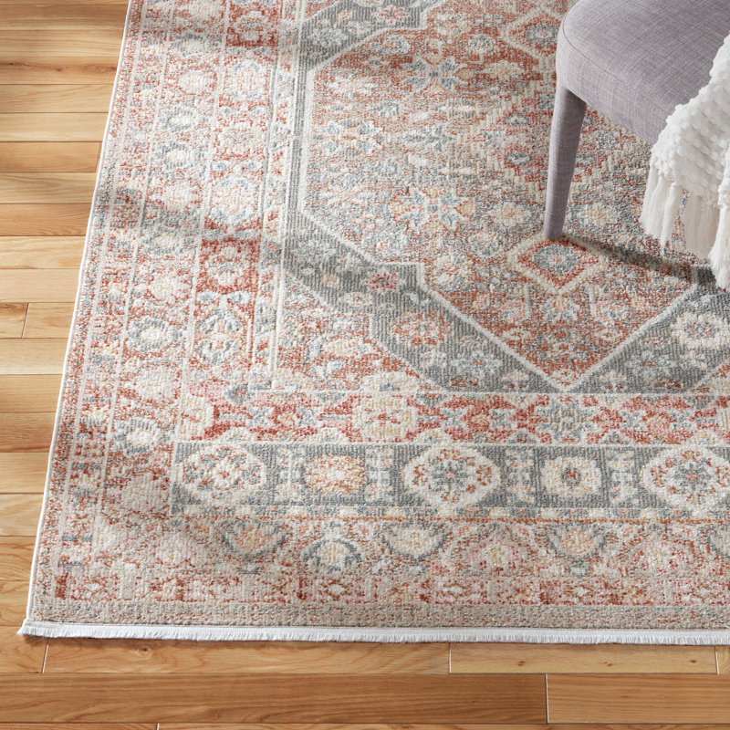 Brown and Grey Medallion Washable Polyester Area Rug