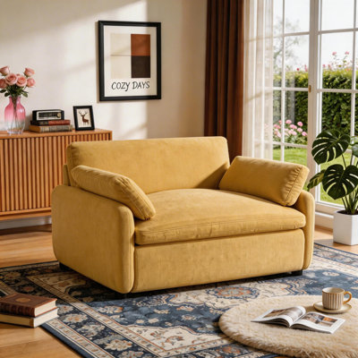 Fauteuil d'appoint surdimensionné en chenille à assise profonde avec coussins décoratifs