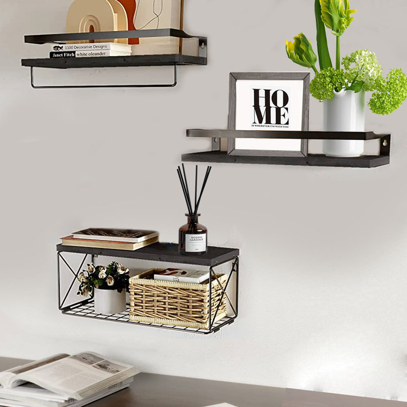 Gunnora 3 Piece Floating Shelf, Black