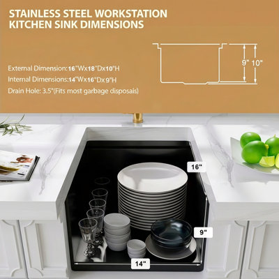 16''L X 18''W Workstation Undermount 16 Gauge Stainless Steel Bar Sink With Accessories