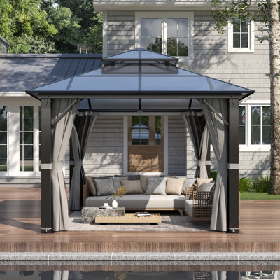 10ft W x 10ft D Aluminum Patio Polycarbonate Double Roof Gazebo