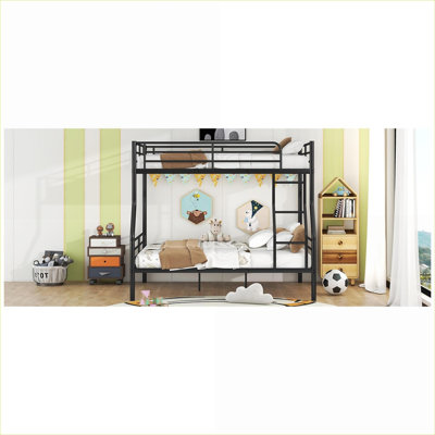 Full XL Over Queen Metal Bunk Bed Frame, Sturdy Durable Construction, 600lbs Total Capacity, Black for Bedroom Guest Room