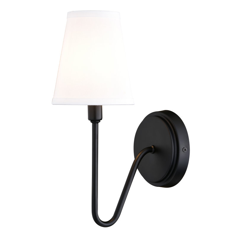 Larice 1 Light Traditional Wall Sconce White Linen Shade, Matte Black