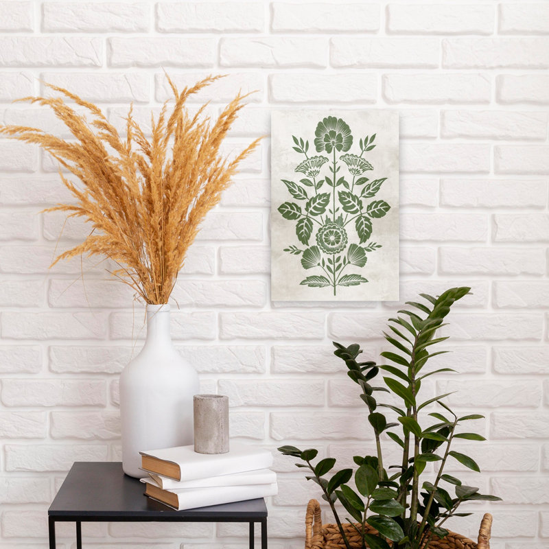 Art mural contemporain abstrait harmonie florale en vert, Vert/blanc, H 18 po x l 12 po