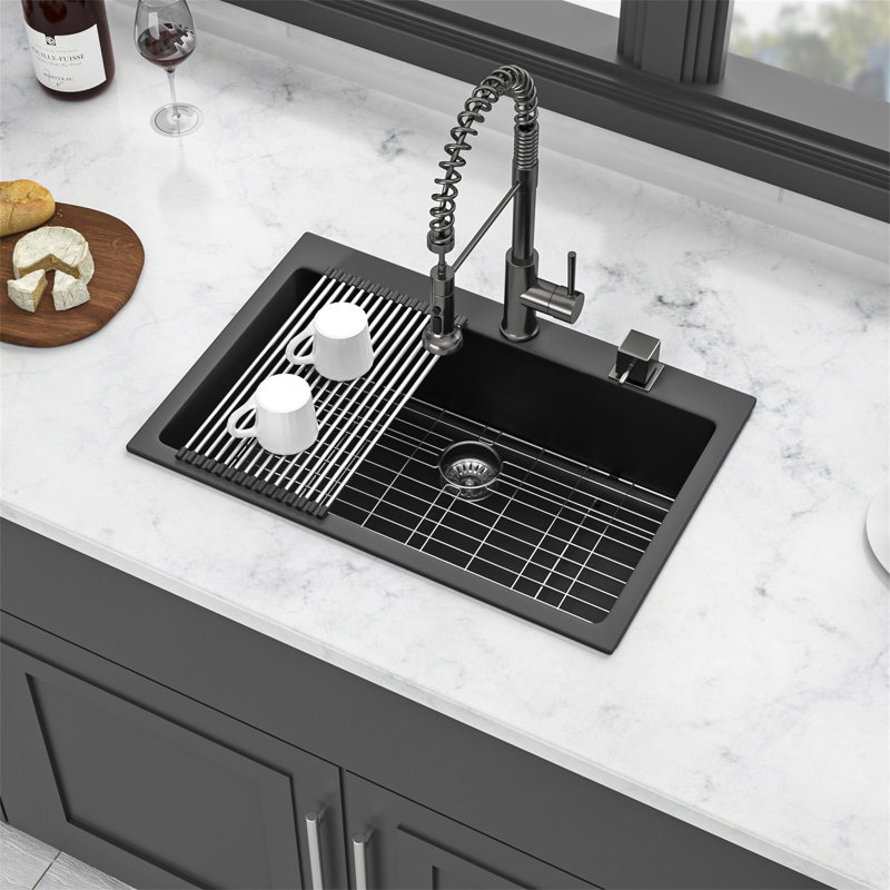 Évier de cuisine en quartz - Évier de cuisine encastré en granite 33 x 22 po