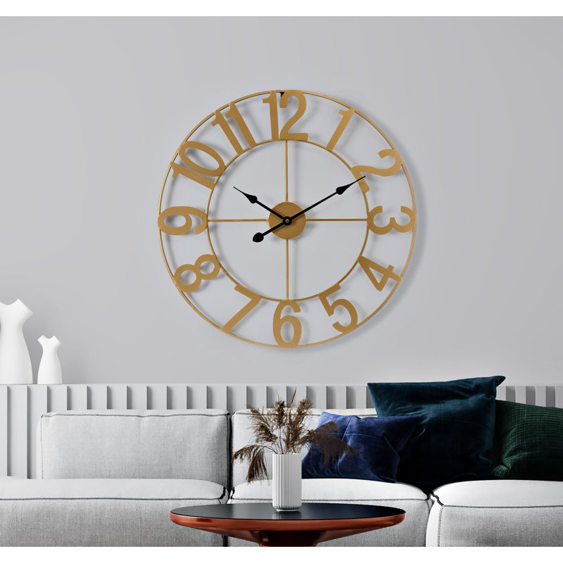 24-Inch Gold Metal Wall Clock with Arabic Numerals