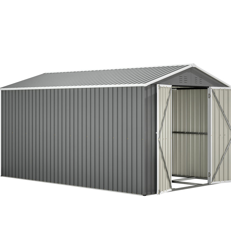 Remise de rangement extérieure 8 X 12 pi - Grand outil en métal pour la cour de jardin, avec cadre en aluminium, portes doubles verrouillables, rangement spacieux et assemblage facile avec un espace pratique