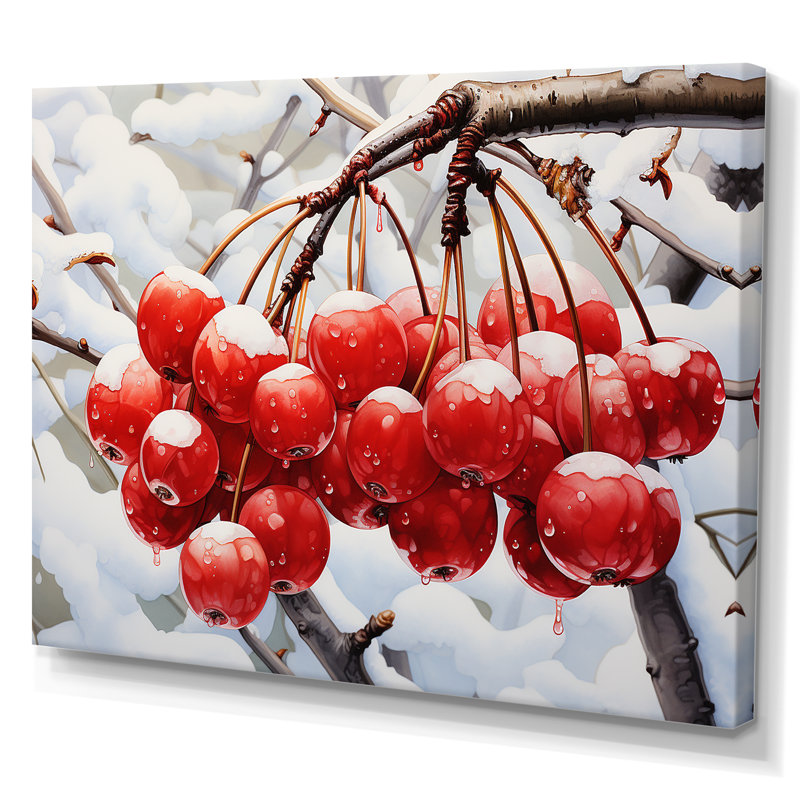 Hiver rouge cerisier - art mural cerise, H 34 po x l 44 po x P 1,5 po, Toile tendue
