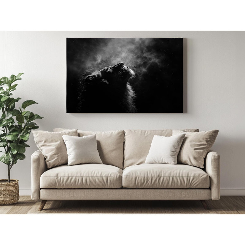 Reproduction sur toile de haute qualité en noir et blanc d'un lion sur toile de haute qualité - Art mural - Art - cadeau