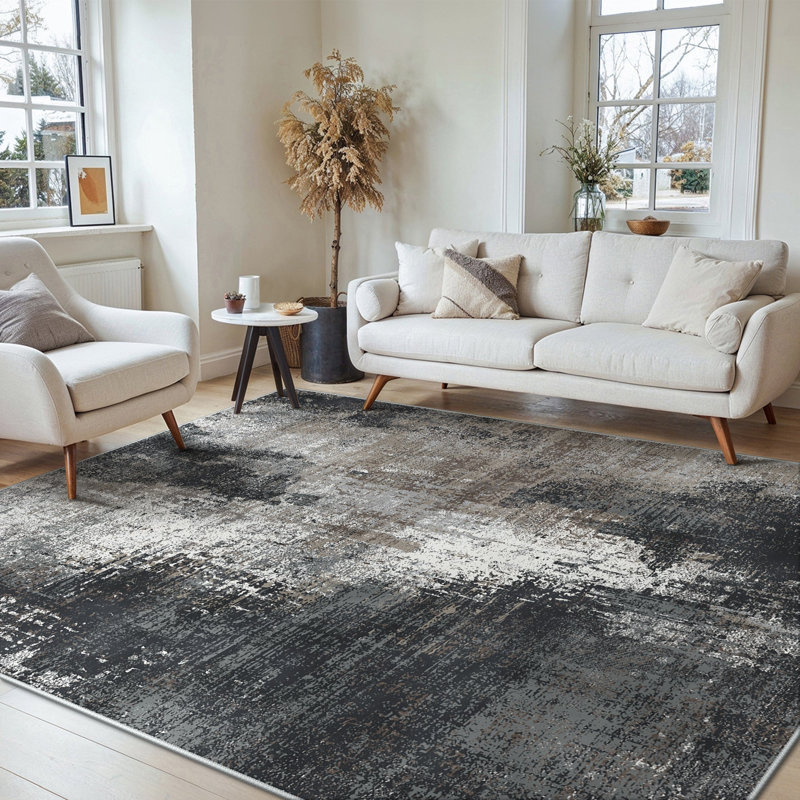 Abstract Area Rug, Black/Beige, Rectangle 120 x 170 cm