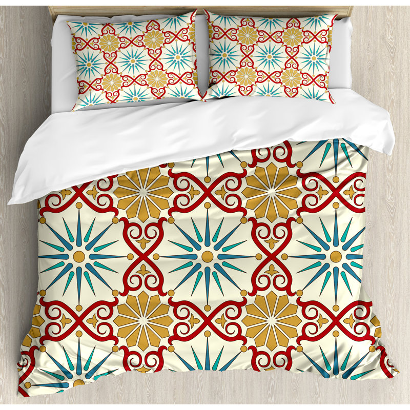 Moroccan Eclectic Polyester Damask Duvet Cover, King
