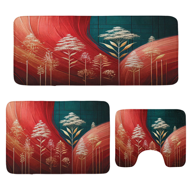  Ensemble de 3 tapis de salle de bain Botanic Modern