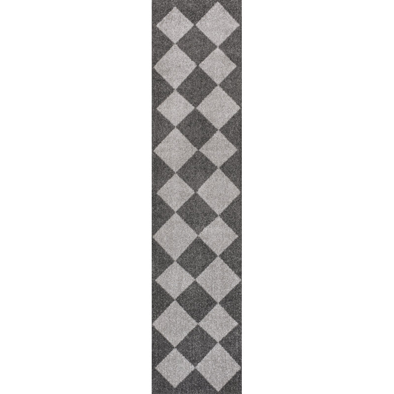 Utgard Classic Geometric Diamond Pattern Dark Gray/Light Gray Rug, Runner 2' x 8'