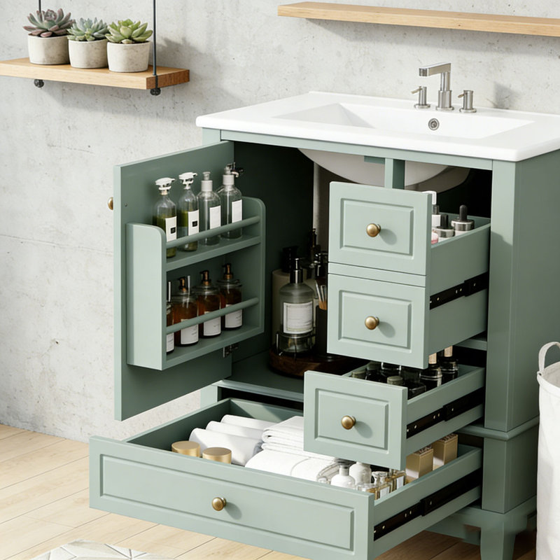 Meuble-lavabo 30 po avec lavabo, Vert clair