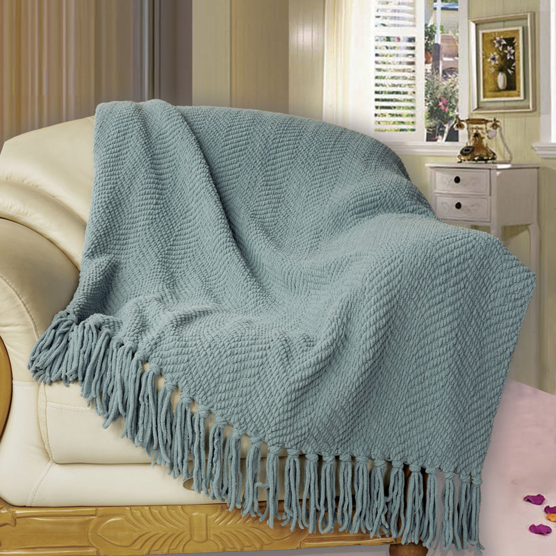 Silver Blue Knitted Polyester Throw Blanket 50'' x 60''